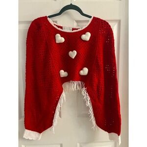 House of Harlow Red Crochet Valentine Heart Crop Top Sweater Long Sleeve NWT
